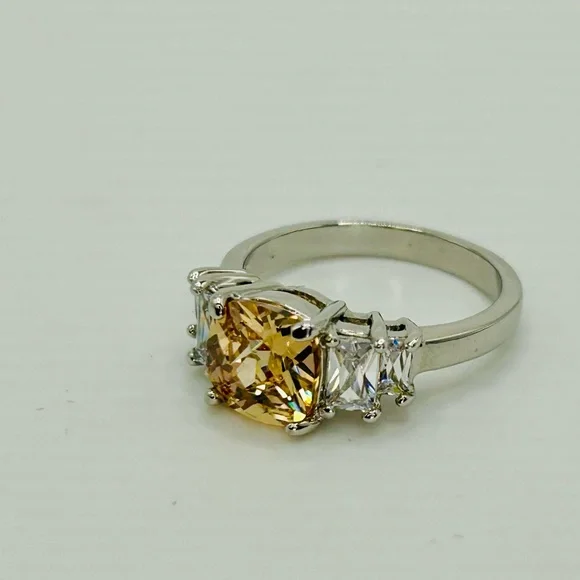 Champagne Cushion Cut Statement Ring | 3‑Stone Cocktail Ring | Size 7 - Picture 3 of 7